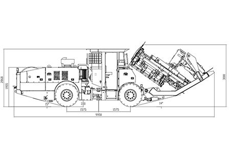 Dimensiones exteriores del jumbo para perforación - Vista lateral